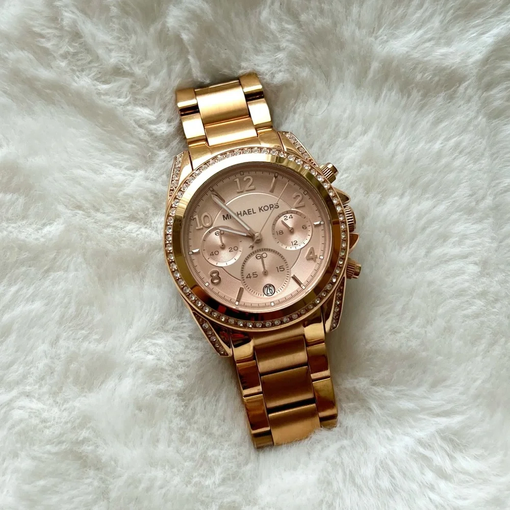Michael Kors Women’s Blair Rose Gold Tone Rhinestone MK5263 Chronograph Watch